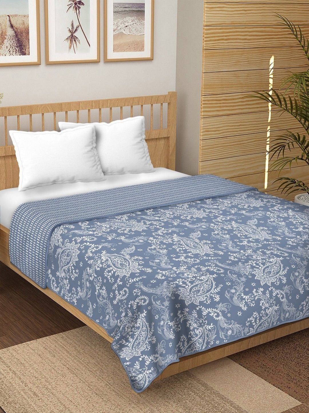 

tundwal's Blue & White Floral Printed Pure Cotton 210 GSM AC Room Double Bed Dohar