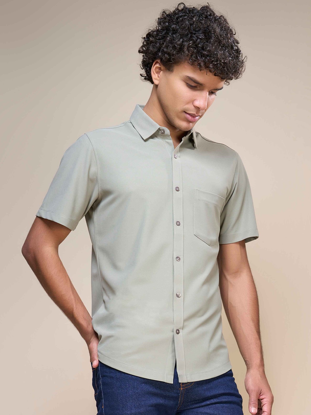 

MAXZONE Classic Spread Collar Casual Shirt, Olive