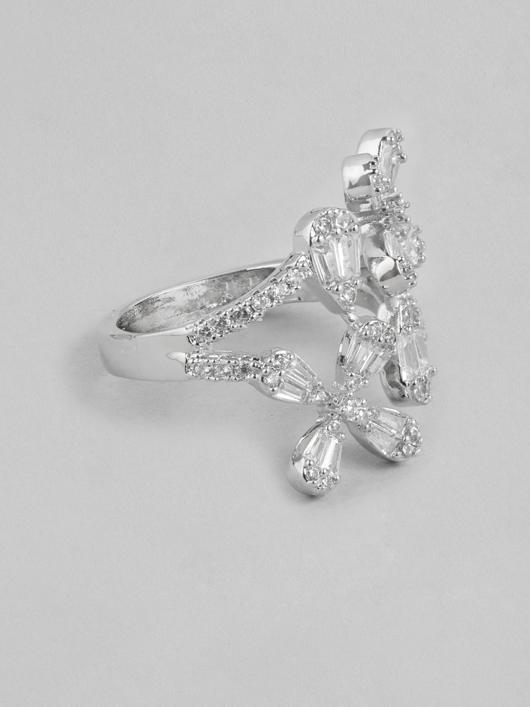 

DressBerry Stone Studed Floral-Shaped Finger Ring, Silver