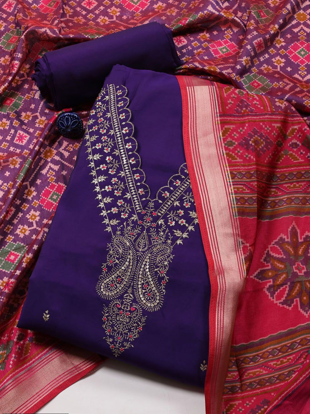 

Meena Bazaar Embroidered Art Silk Unstitched Dress Material, Purple