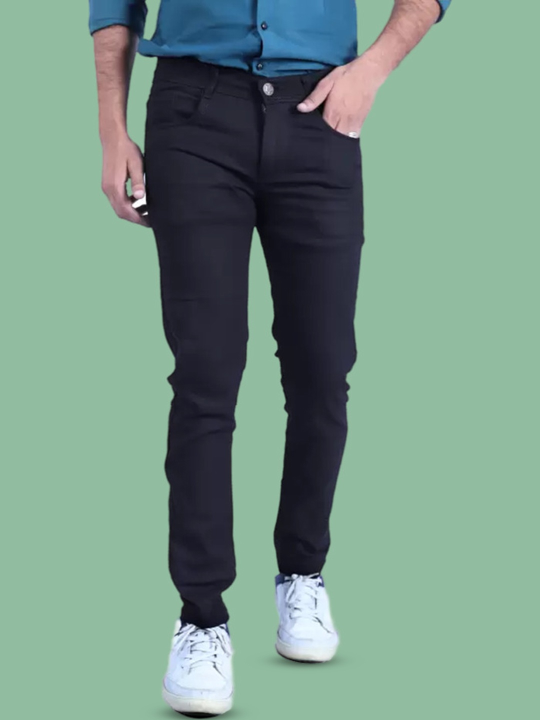 

COMFITS Men Classic Mid-Rise Clean Look Slim Fit Stretchable Jeans, Black