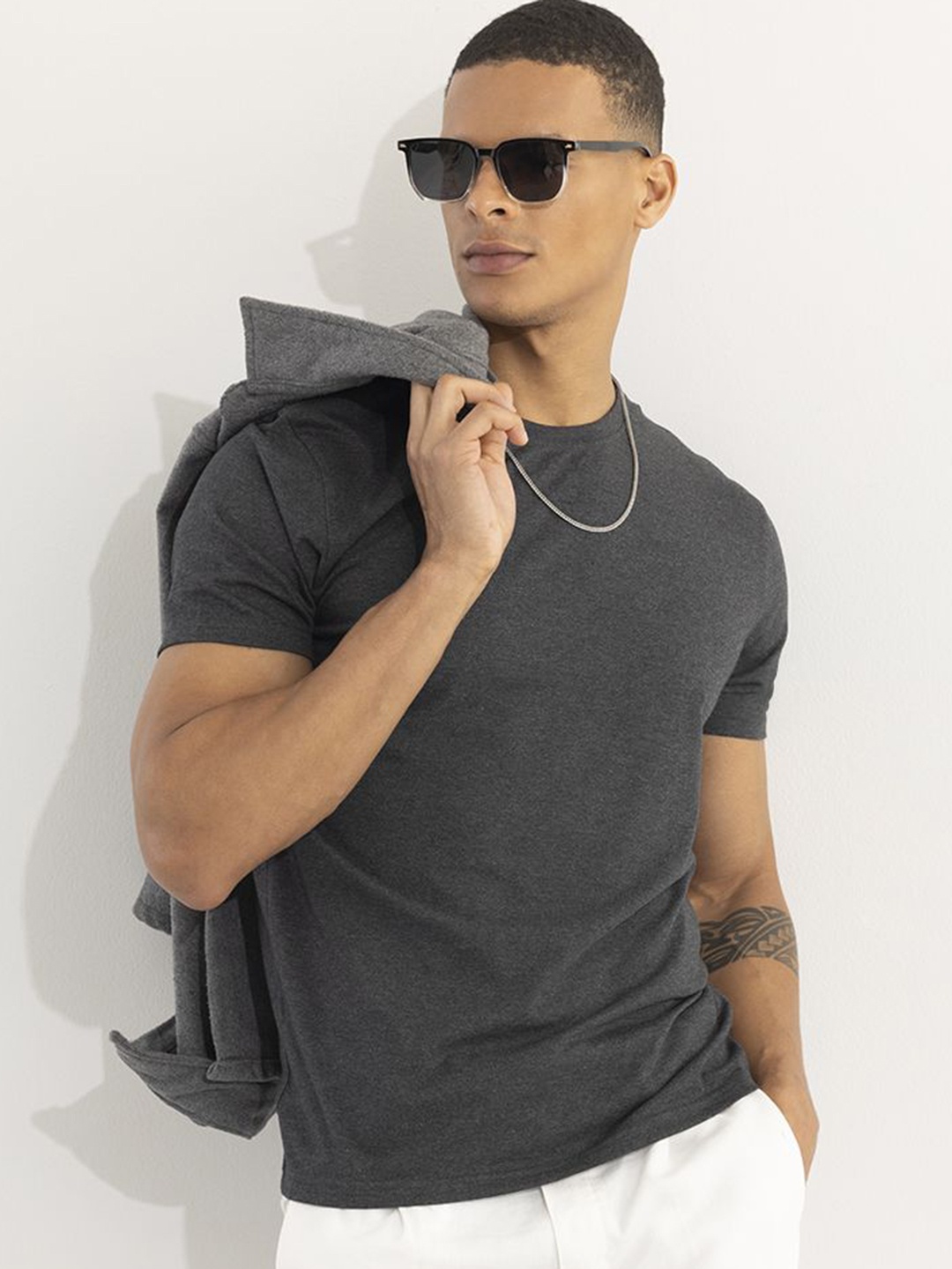 

Snitch Round Neck Short Sleeves Pure Cotton T-shirt, Charcoal