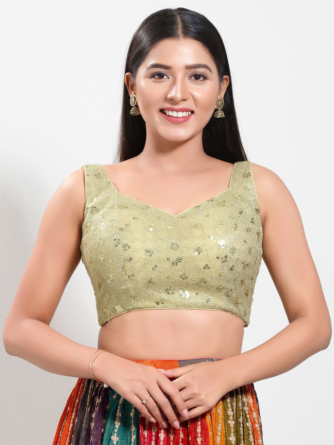 

VAMAS - THE DESIGNER BLOUSES Women Round Neck Padded Saree Blouse, Gold