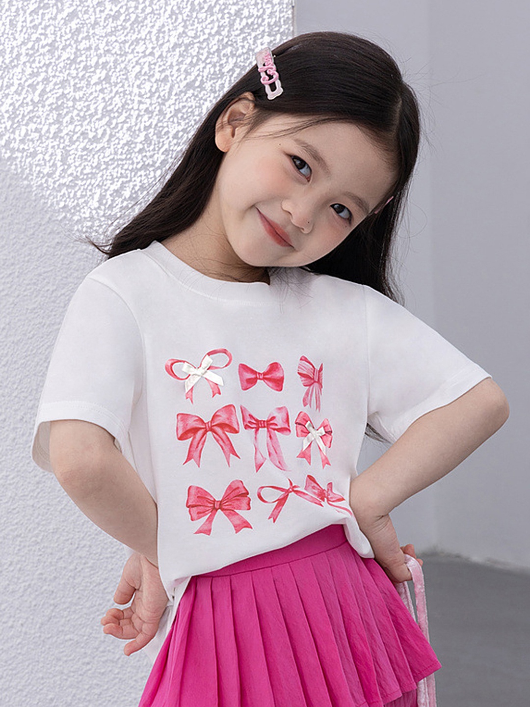 

LULU & SKY Girls Graphic Printed Round Neck Cotton T-shirt, White