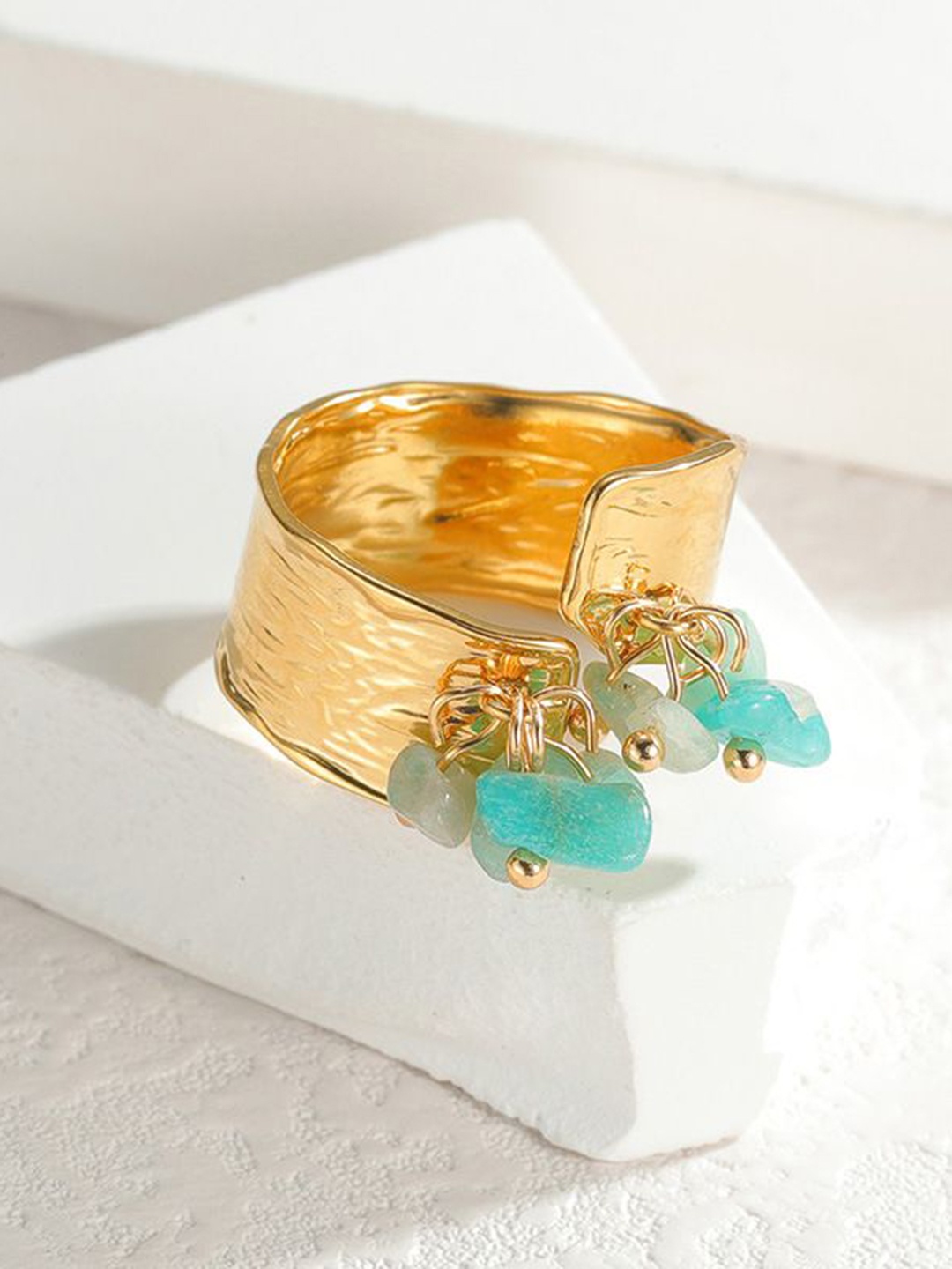 

Just Lil Things Irregular Stone Studded Adjustable Finger Ring, Gold