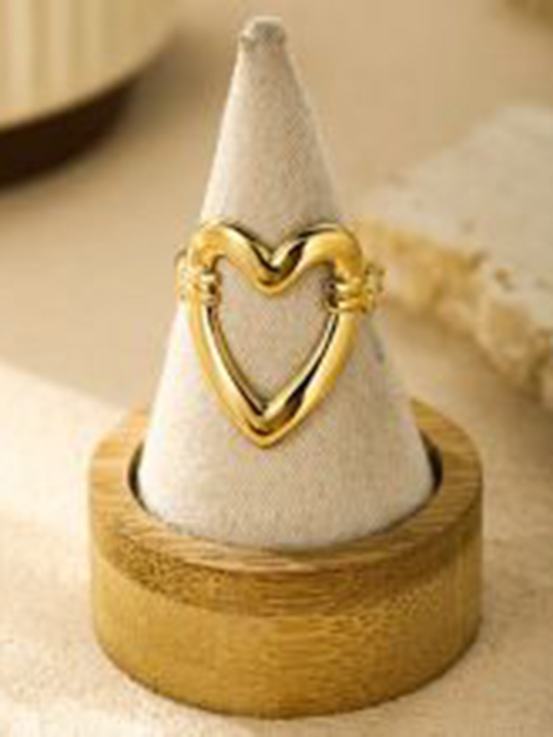 

Just Lil Things Stainless Steel Open Heart Shaped Finger Ring, Gold