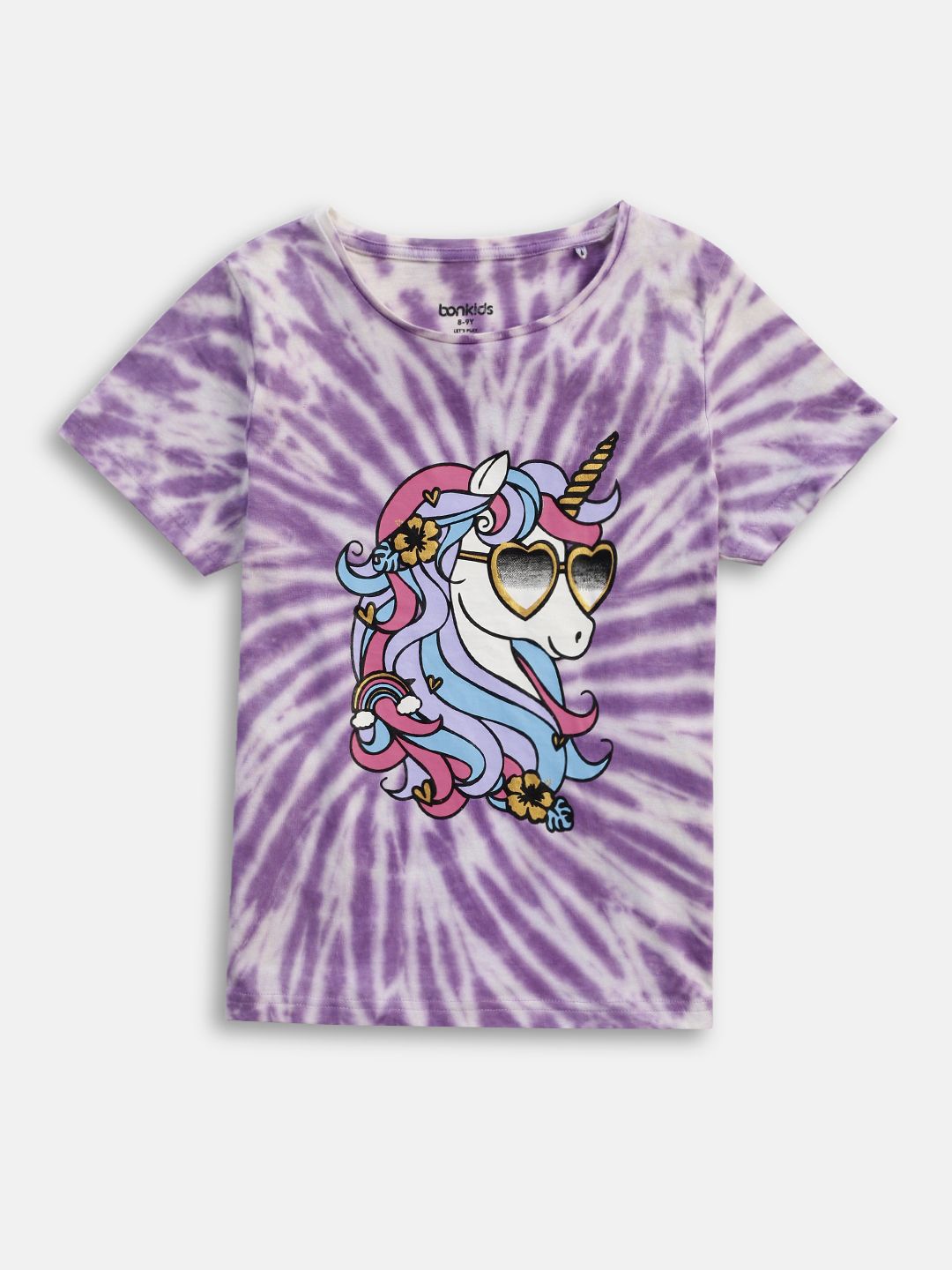 

BONKIDS Girls Graphic Printed Round Neck Cotton T-shirt, Purple