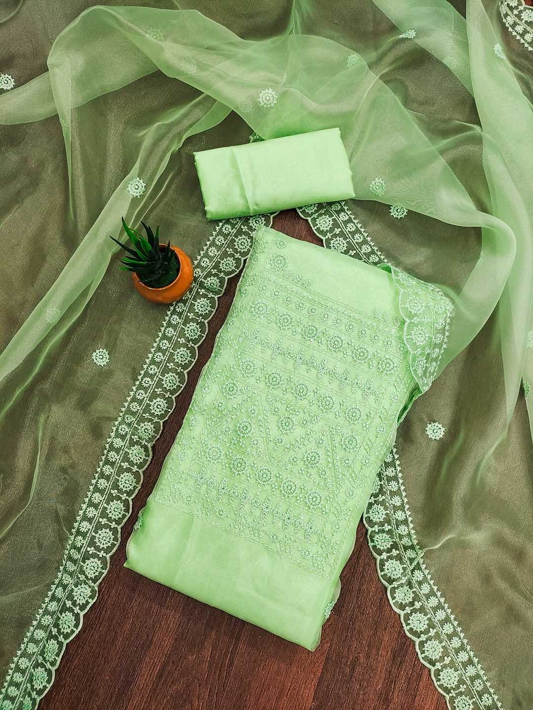 

SHADOW & SAINING Embroidered Organza Unstitched Dress Material, Green