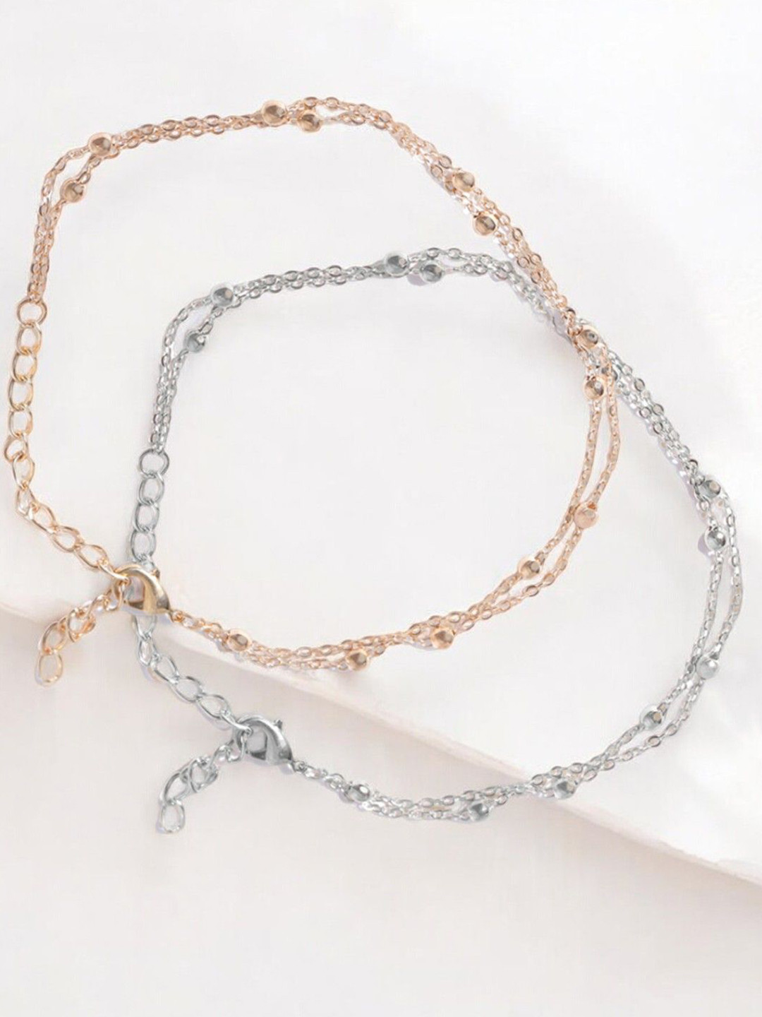 

DressBerry Set of 2 Multi Layered Anklets, Gold