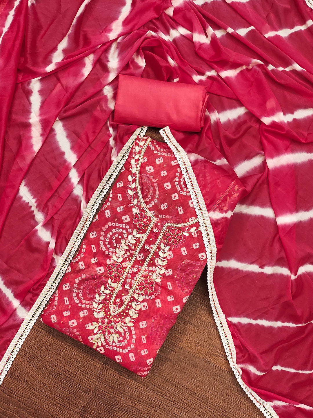 

SHADOW & SAINING Bandhani Printed Semi-Stitched Dress Material, Rust