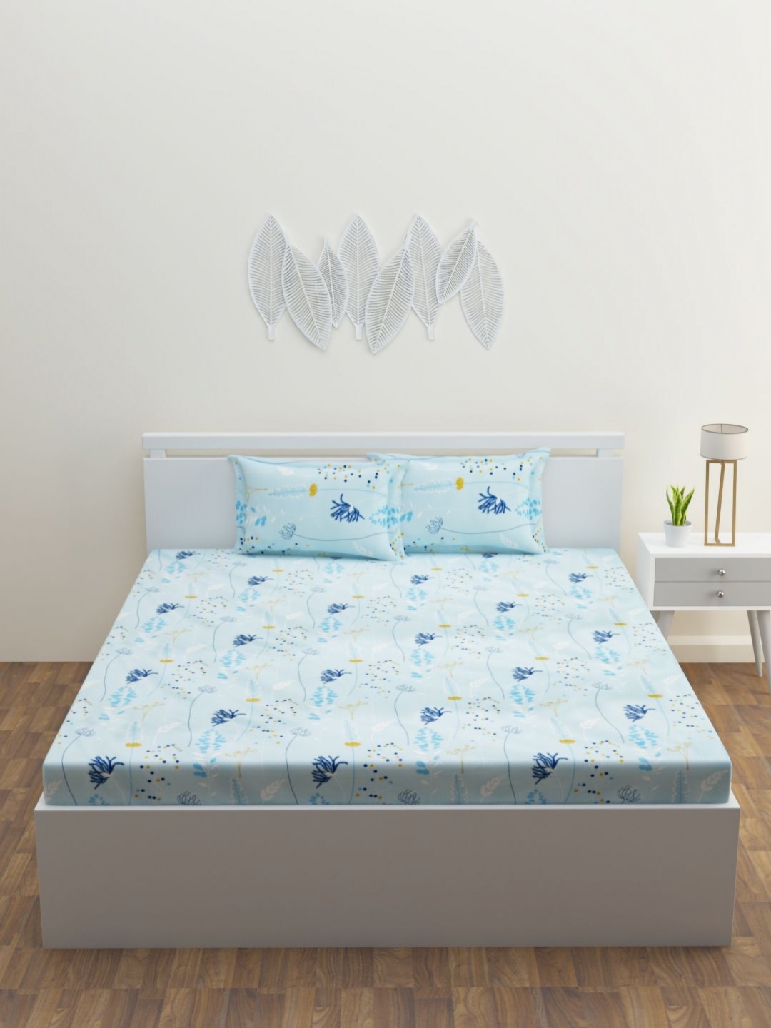 

HOME AFFAIRS Blue & Yellow Floral Printed 160 TC Single Bedsheet Set 1.5 m x 2.2 m