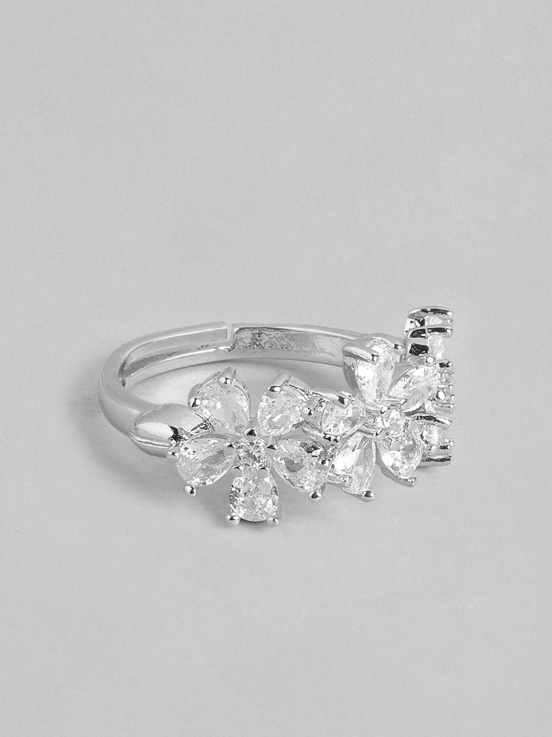 

DressBerry Stone Studed Floral-Shaped Finger Ring, Silver