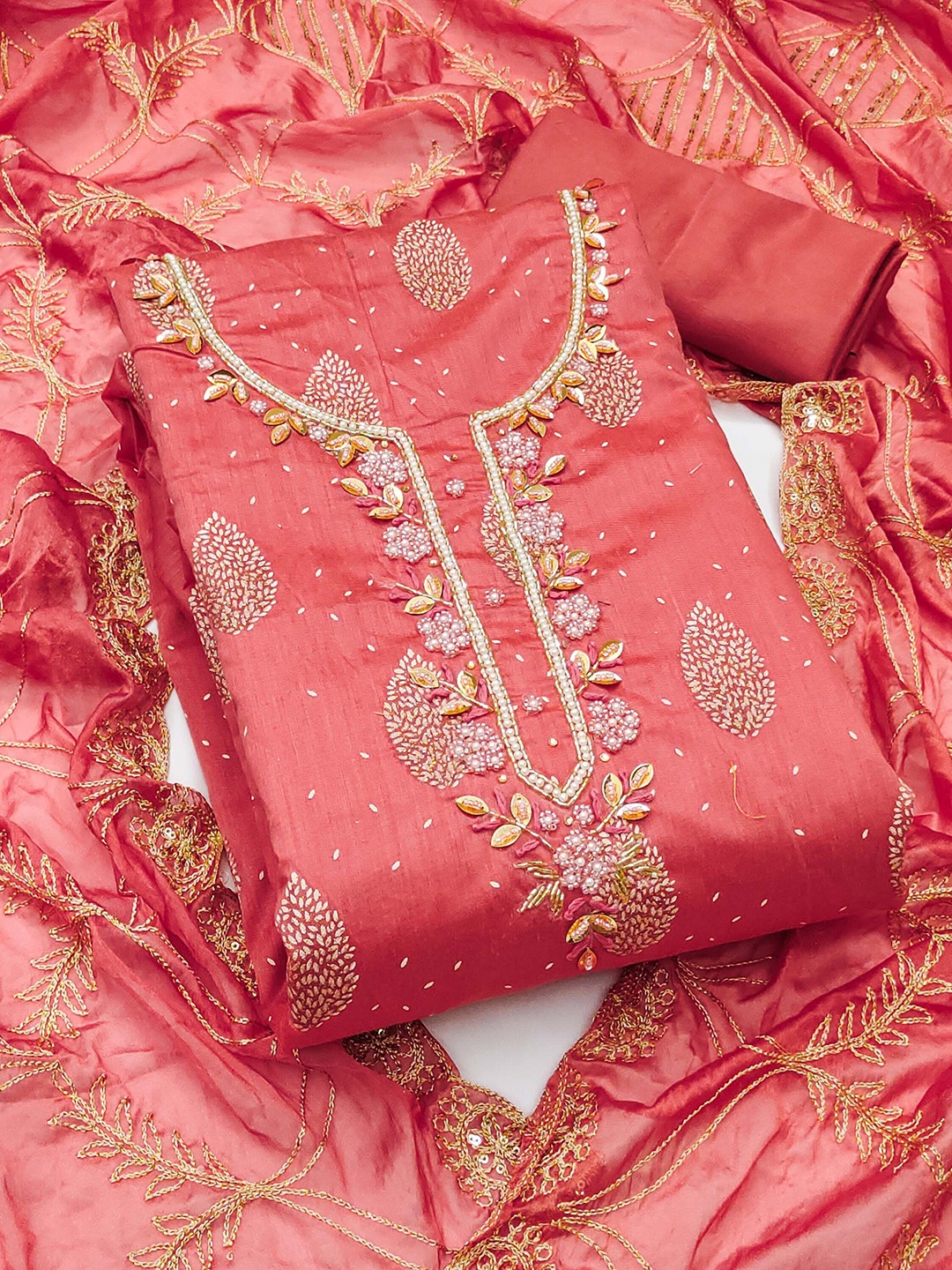 

SHADOW & SAINING Ethnic Motifs Printed Unstitched Dress Material, Pink