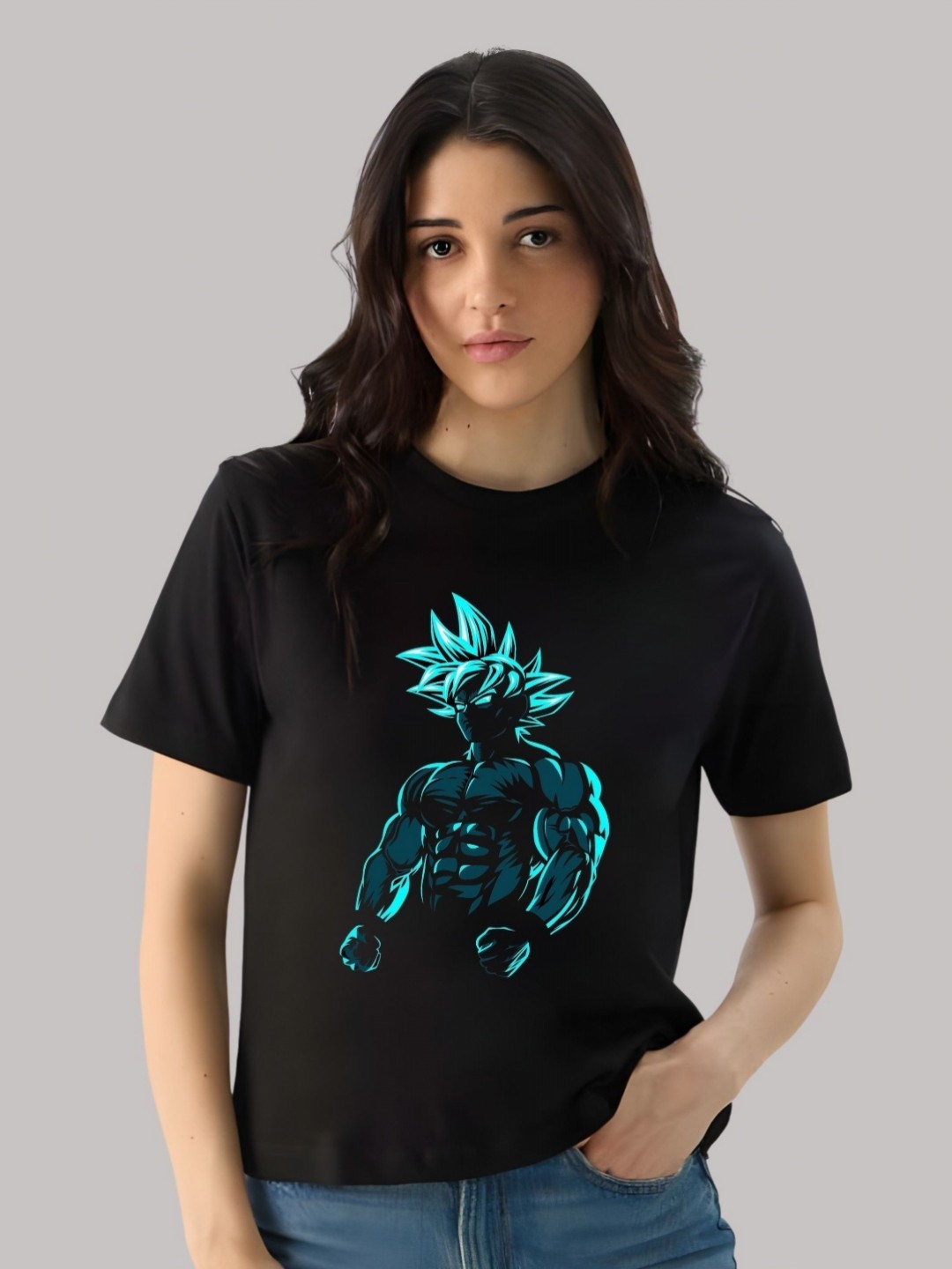 

SZN Women Dragon Ball Z Graphic Printed Round Neck Cotton T-shirt, Black