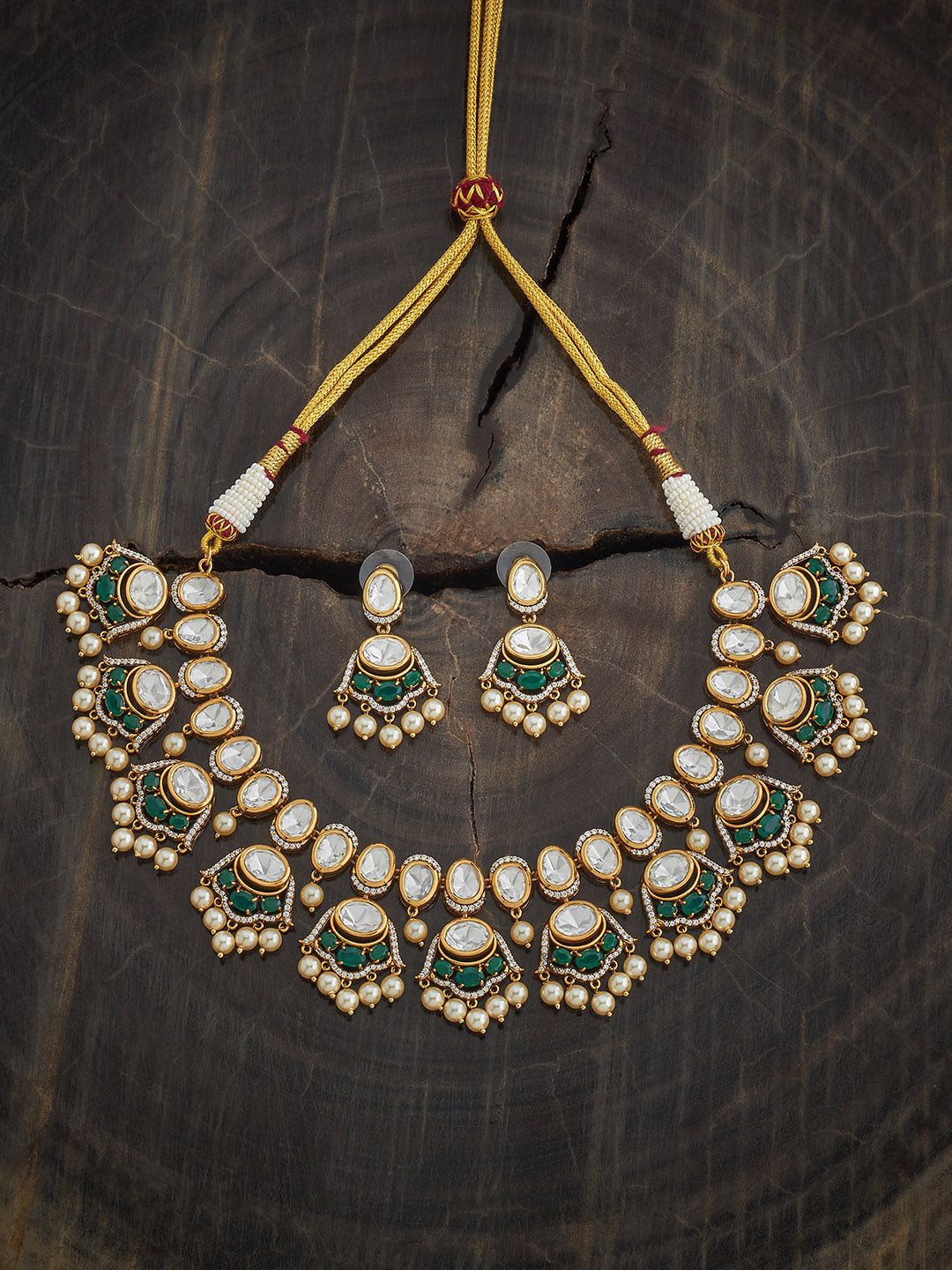 

Kushal's Fashion Jewellery Victorian-Plated Kundan Studded Ethnic Kundan Jewellery Set, Gold