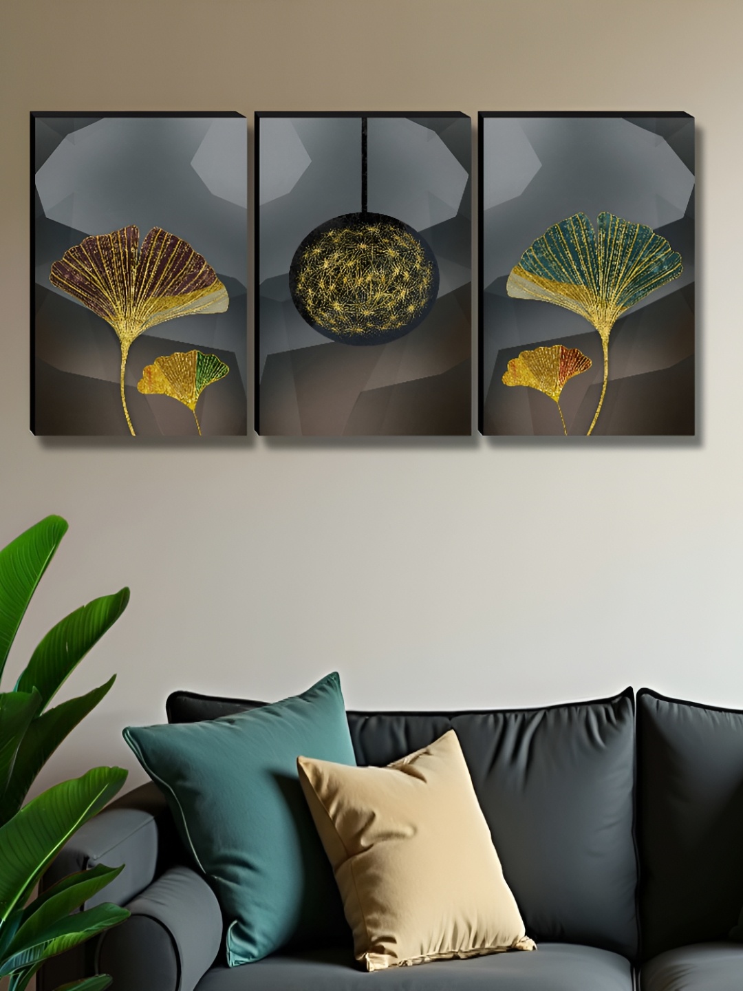 

Myntra Elegant Homes Grey & Gold-Toned 3 Pieces Abstract Wall Art