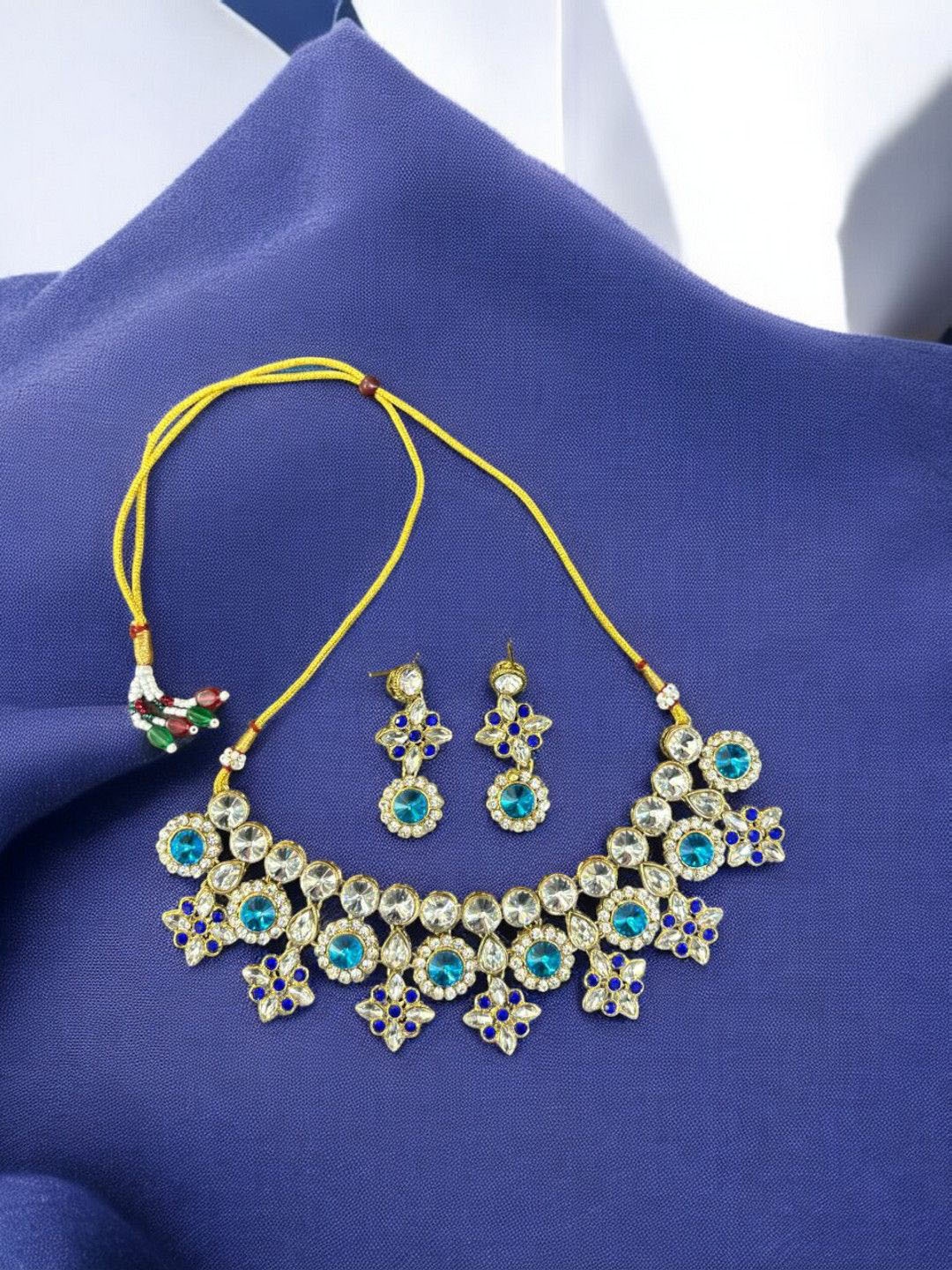 

Saree Swarg Brass-Plated Artificial Stones Studded Jewellery Set, Blue