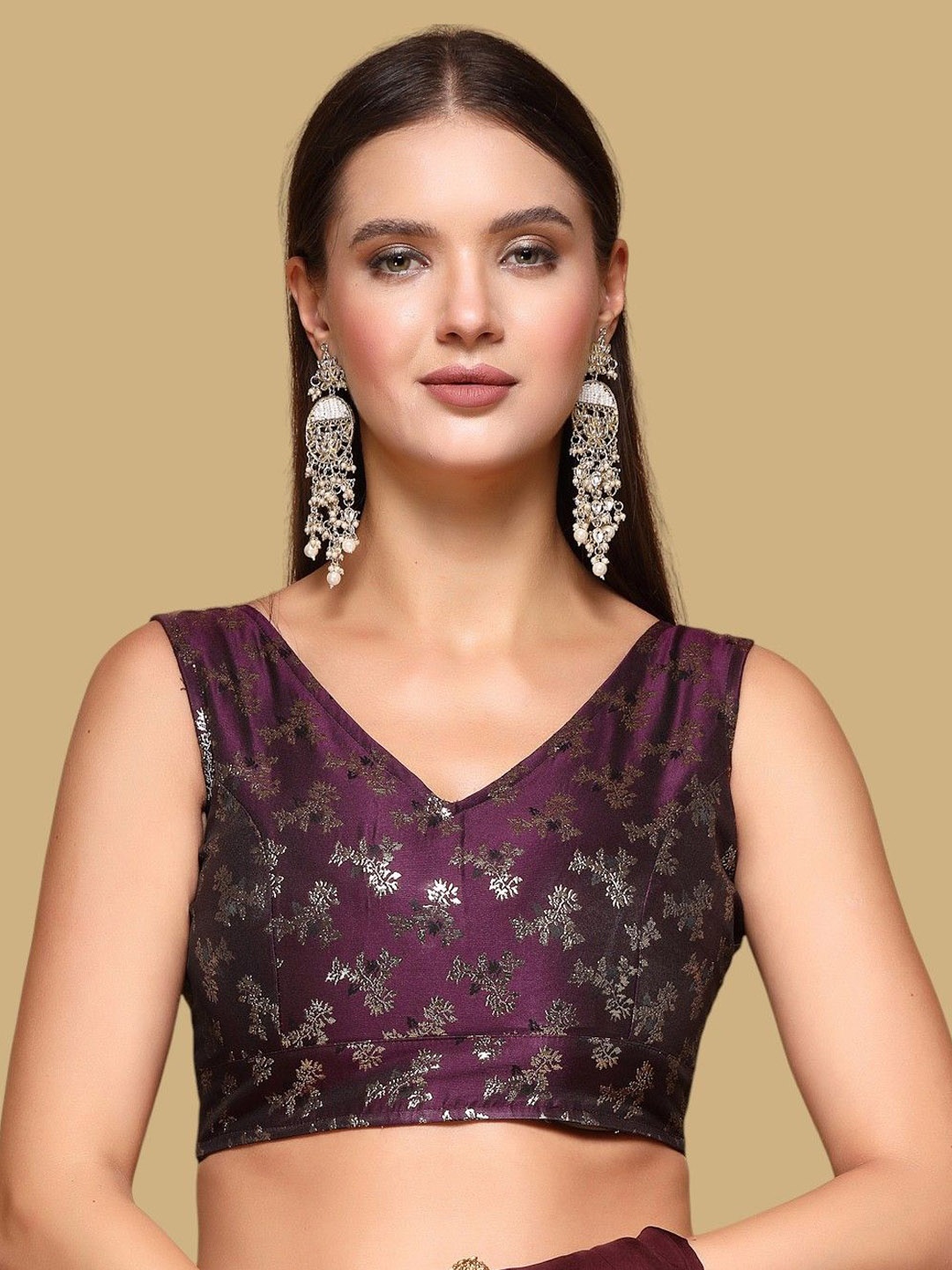 

Oomph! Woven Design Jacquard Traditional Saree Blouse, Purple