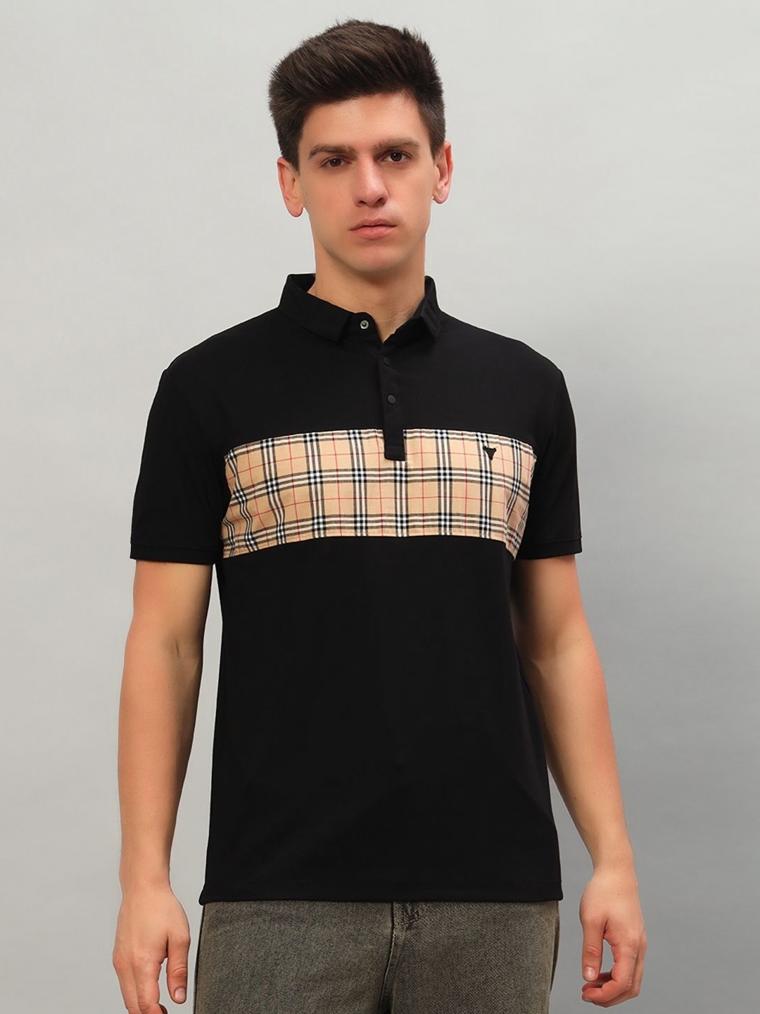 

PROFY Men Graphic Printed Polo Collar Cotton T-shirt, Black