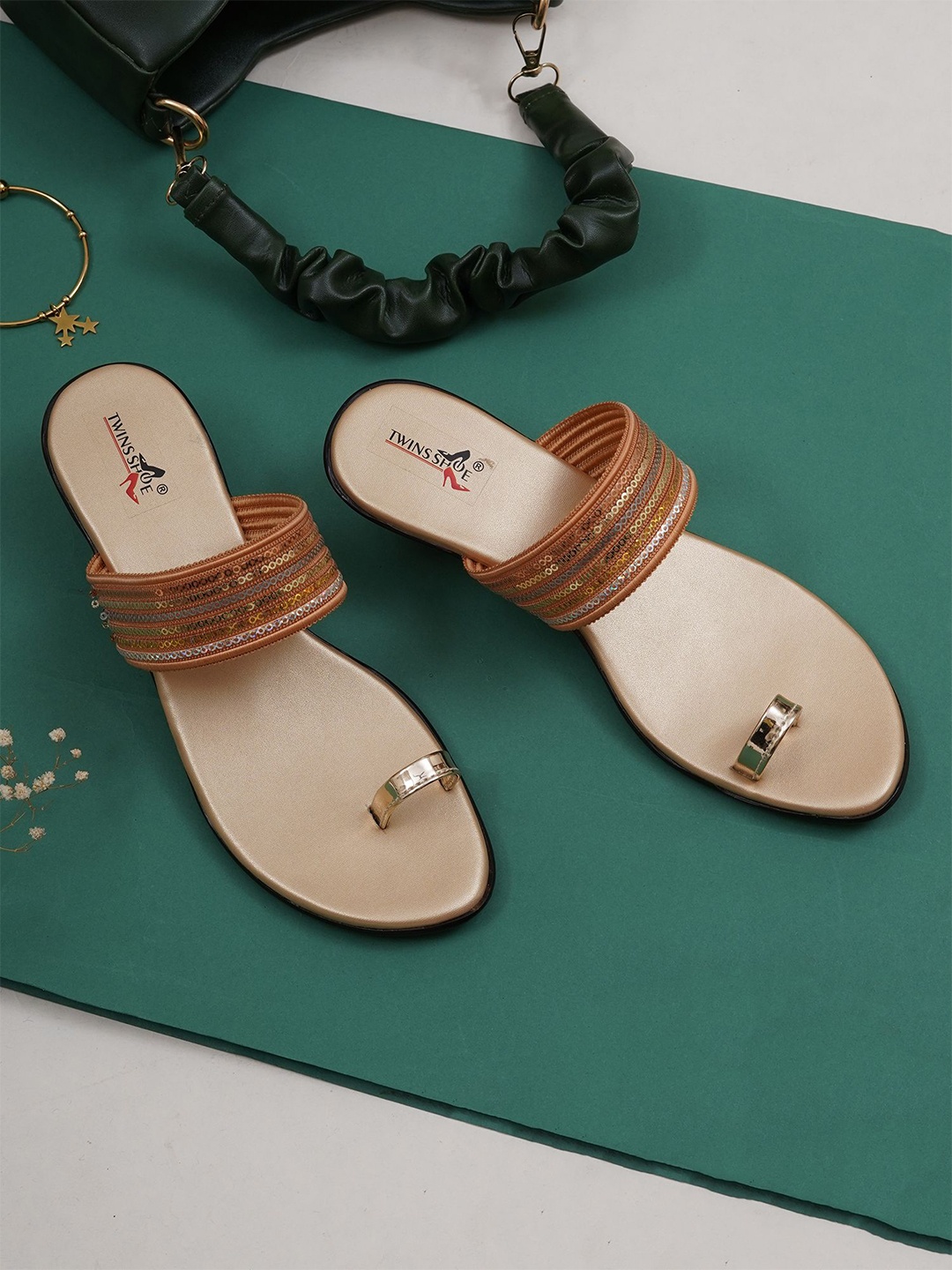 

TWINSSHOE Women Embellished Open Toe Sandals, Gold