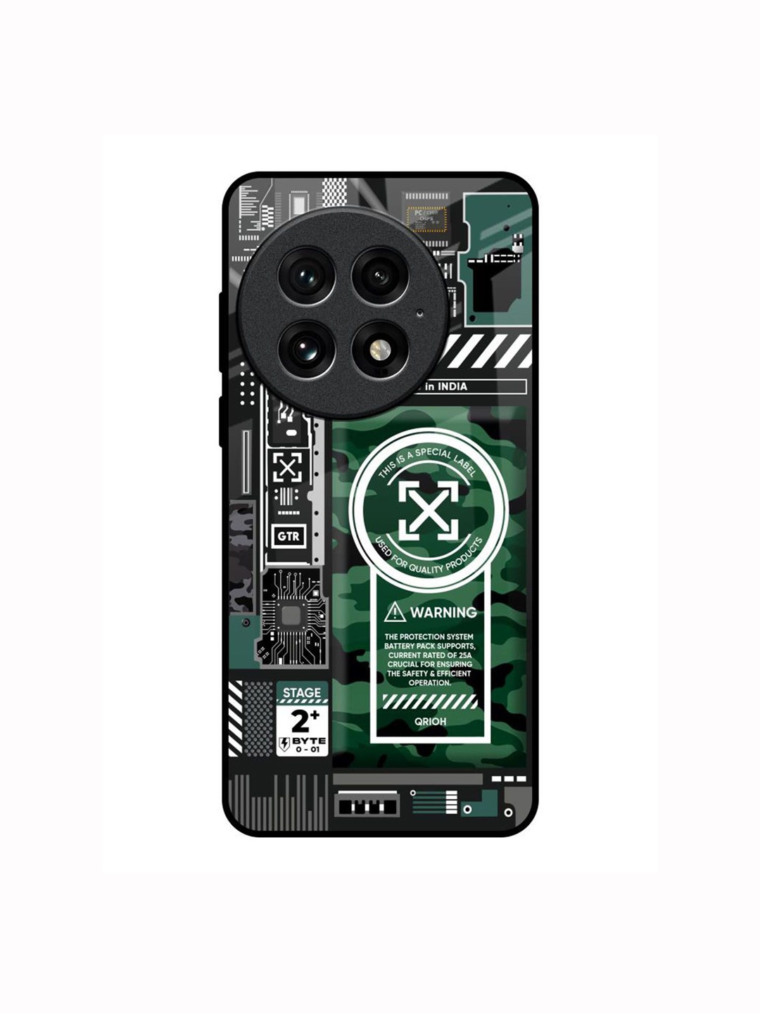 

QRIOH Green Camo Circuit OnePlus 13 Impact Resistant Back Case, Black