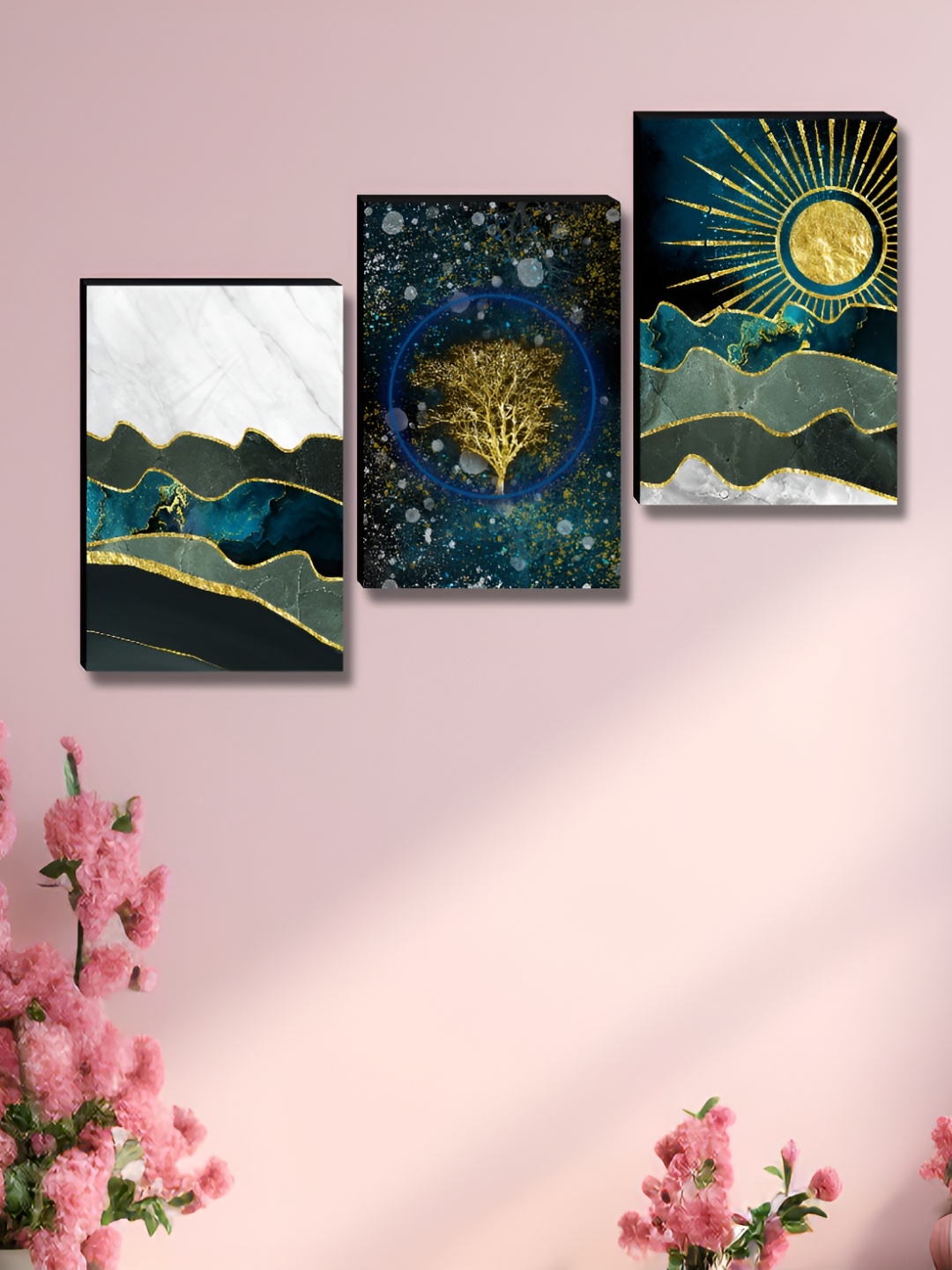 

Myntra Elegant Homes Green & Blue 3 Pieces Tree & Sun Wall Art