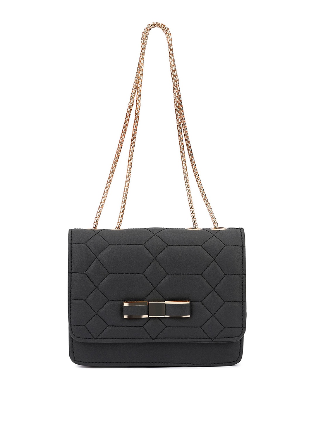 

ZAF Striped Structured Sling Bag with Quilted, Black