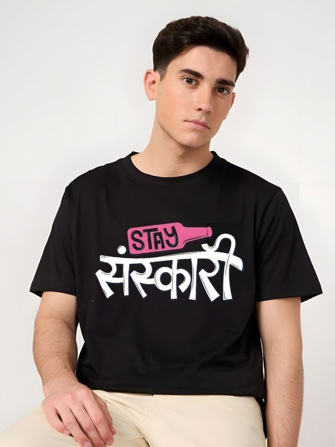 

SZN Men Typography Printed Round Neck Cotton T-shirt, Black