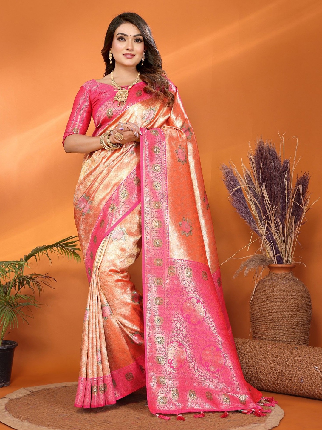 

LeeliPeeri Designer Woven Design Zari Tissue Banarasi Saree, Orange