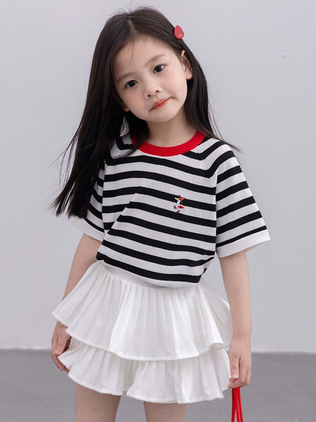 

LULU & SKY Girls Striped Pockets T-shirt, Black