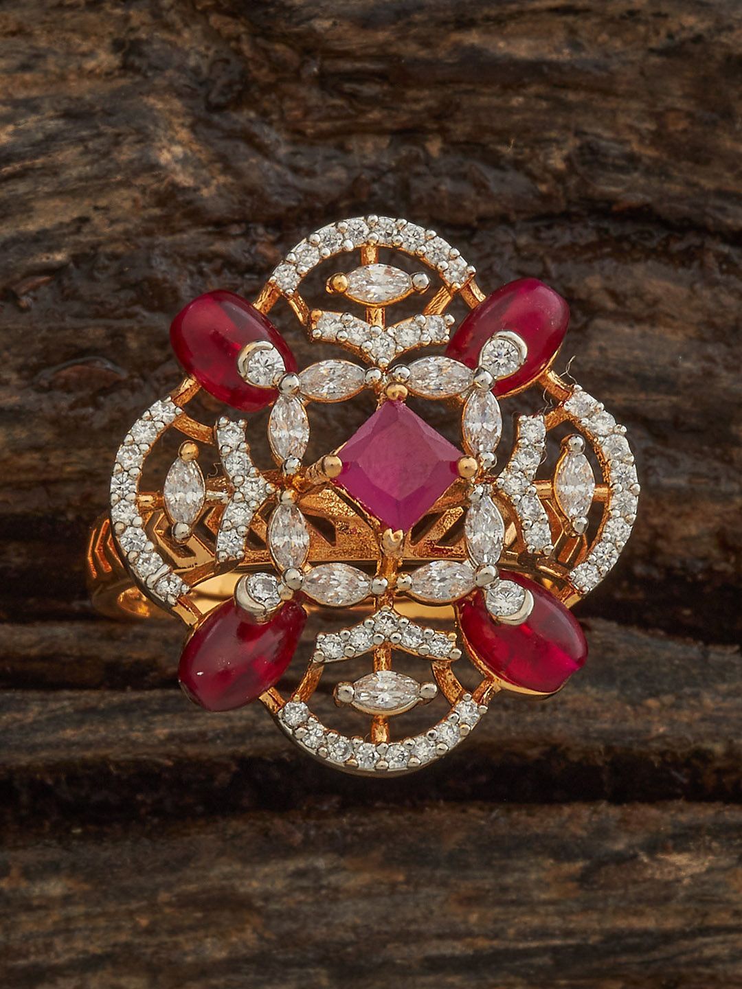 

Kushal's Fashion Jewellery Gold-Plated Cubic Zirconia Studded Finger Ring
