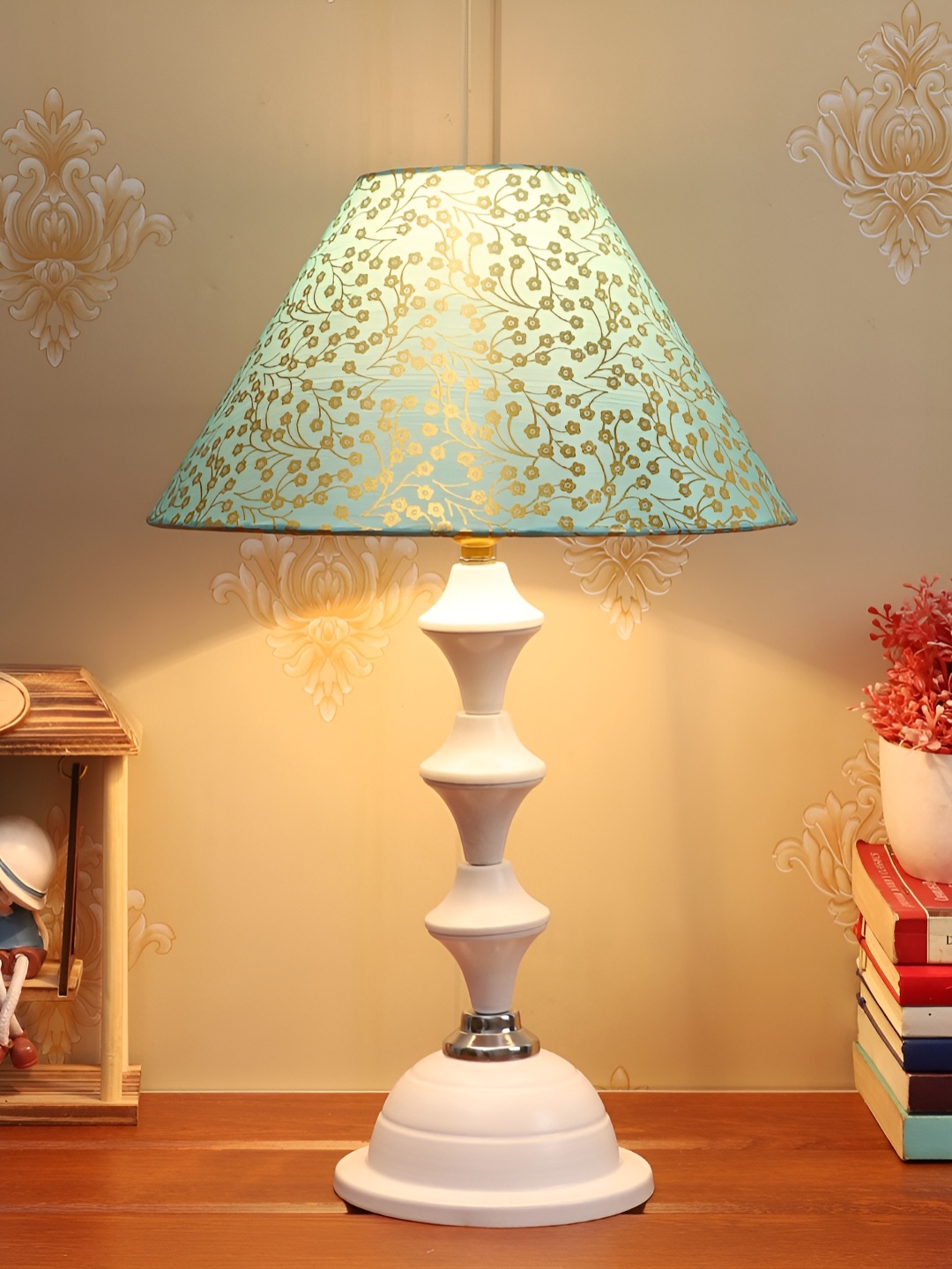 

BrightDaisy Green Printed Frustum Shaped Metal Table Lamp