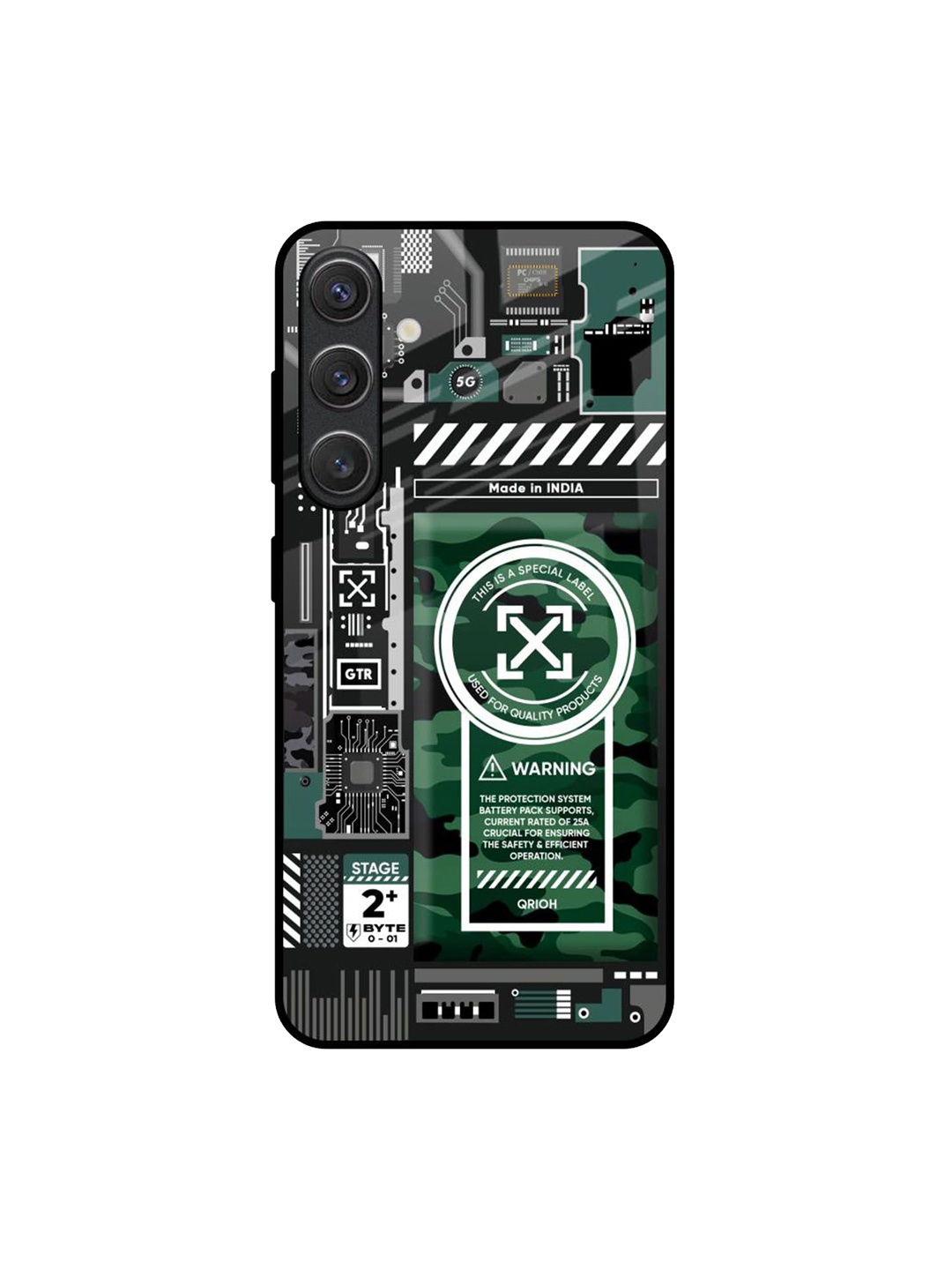 

QRIOH Green Camo Circuit Samsung Galaxy S25 5G Impact Resistant Back Case, Black