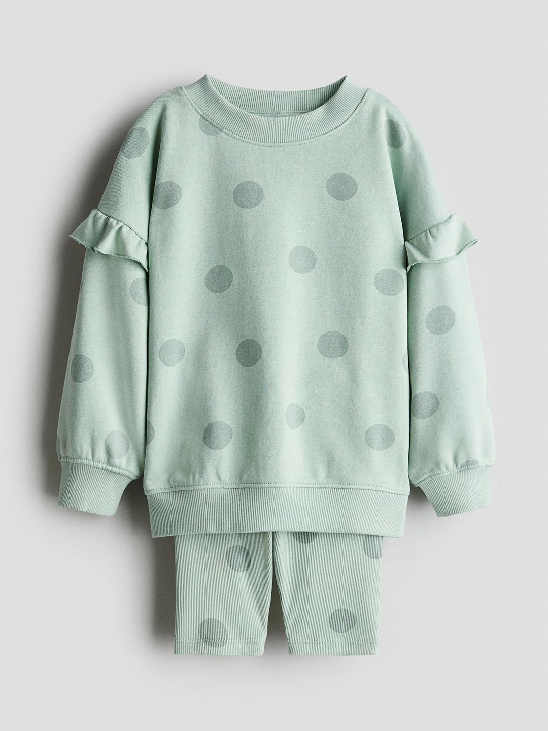 

H&M Girls 2-Piece Sweatshirt And Shorts Set, Green