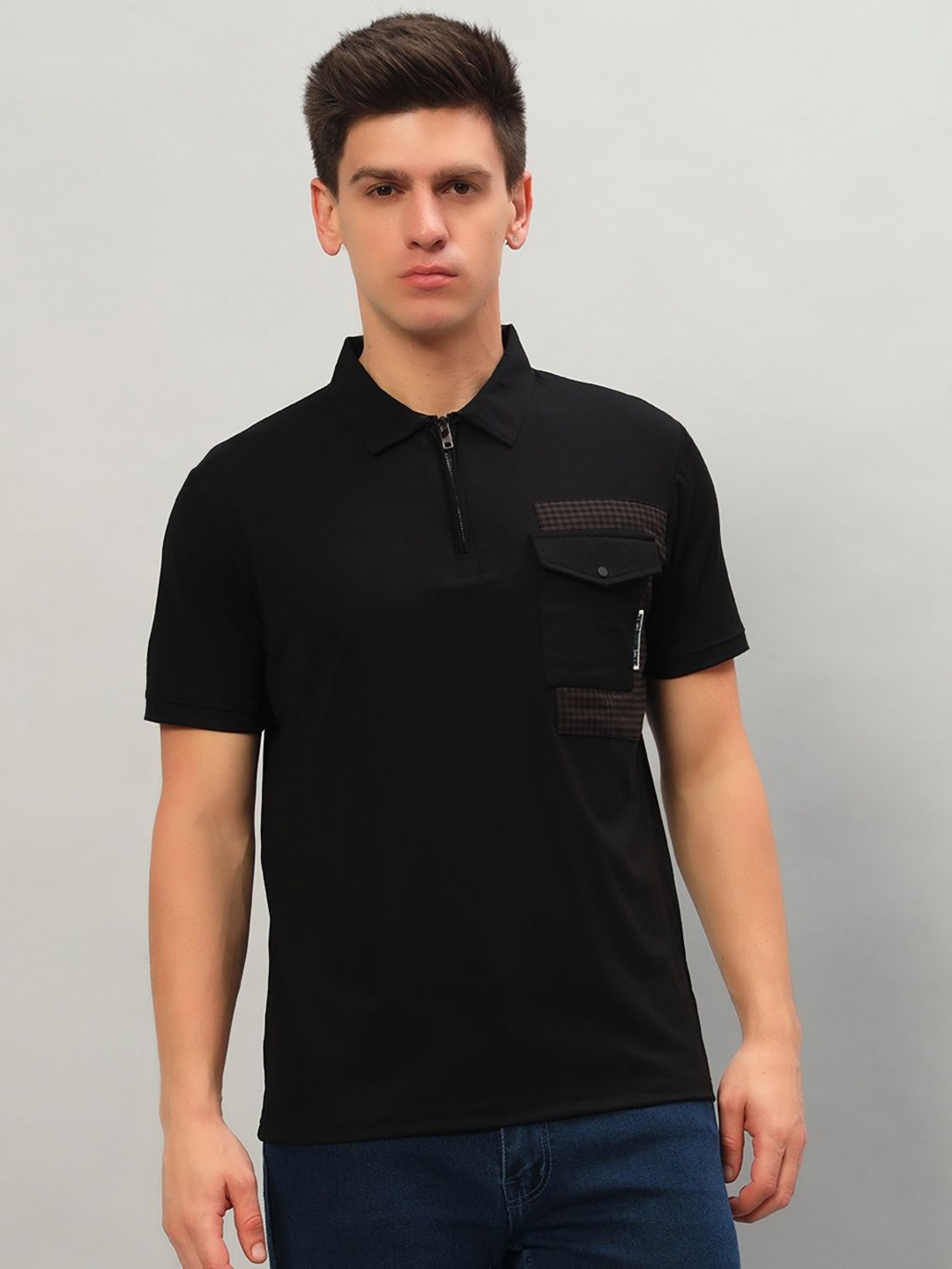 

PROFY Men Solid Polo Collar Cotton T-shirt, Black