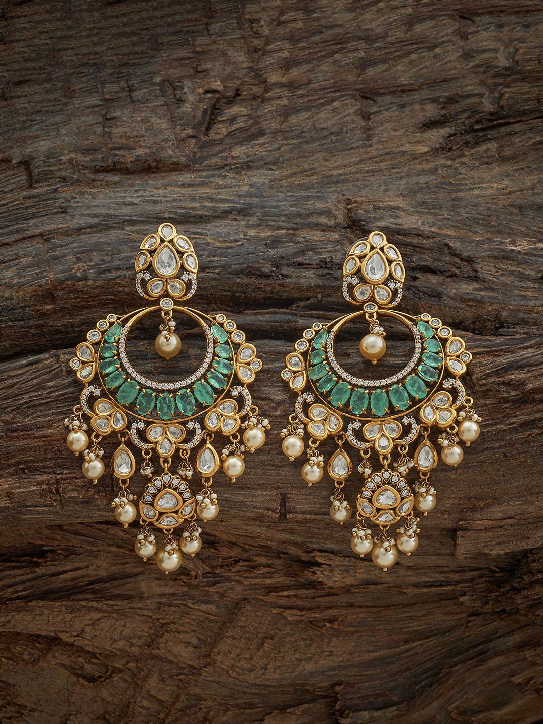 

Kushal's Fashion Jewellery Victorian-Plated Teardrop Shaped Kundan Drop Earrings, Green