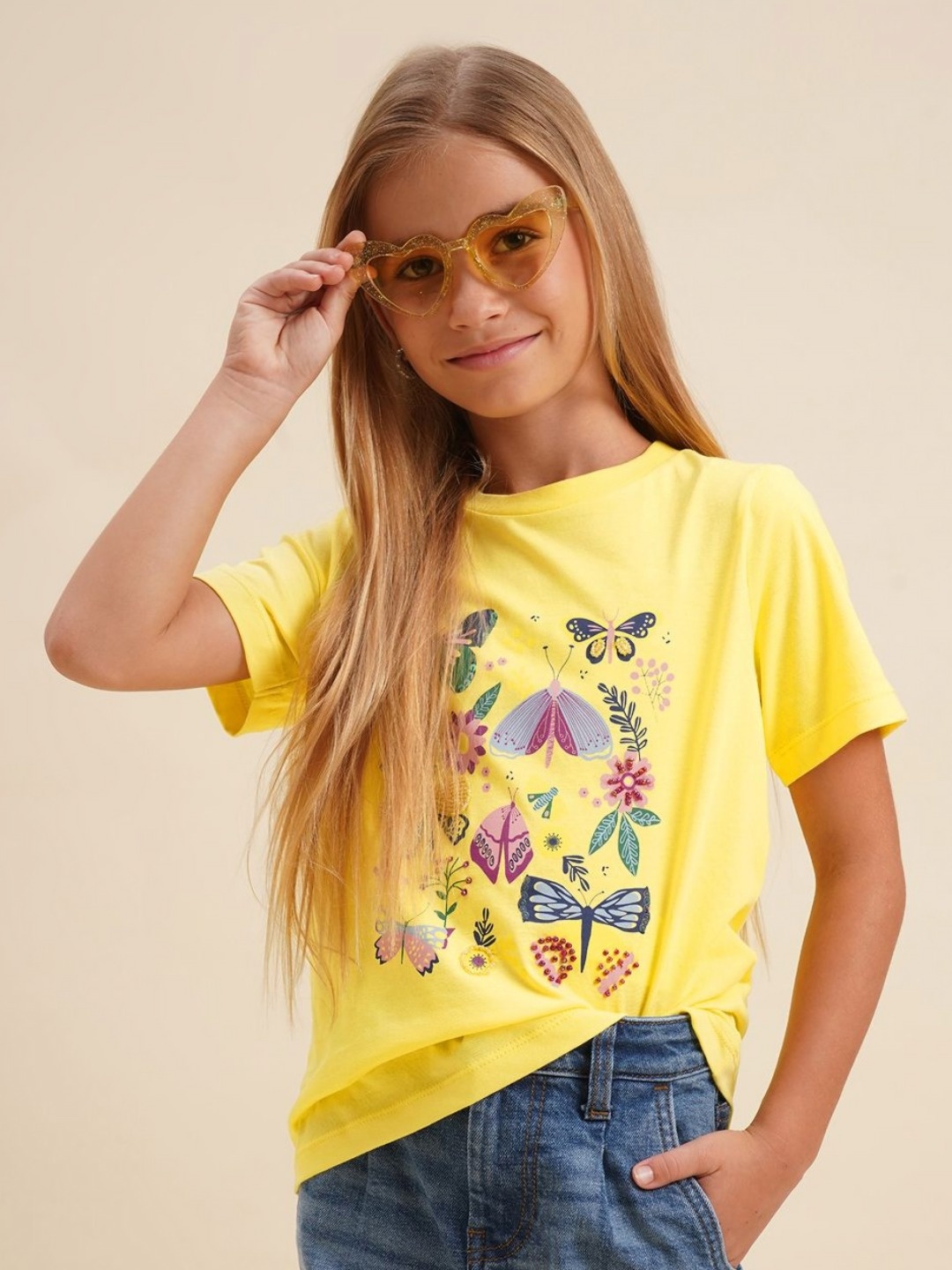 

Vero Moda Girls Graphic Printed Round Neck Cotton T-shirt, Yellow