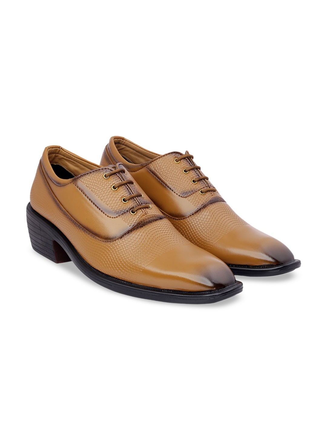 

riffway Men Textured Lace Up Formal Derby Shoes, Tan