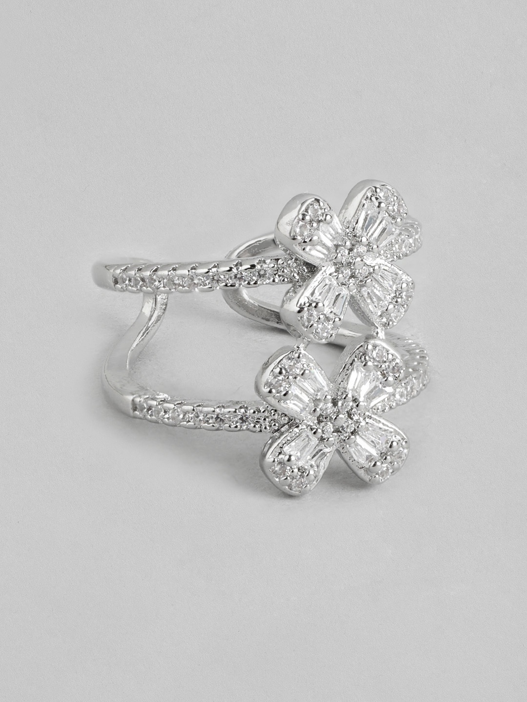 

DressBerry Women Stone-Studded Floral-Shaped Adjustable Finger Ring, Silver