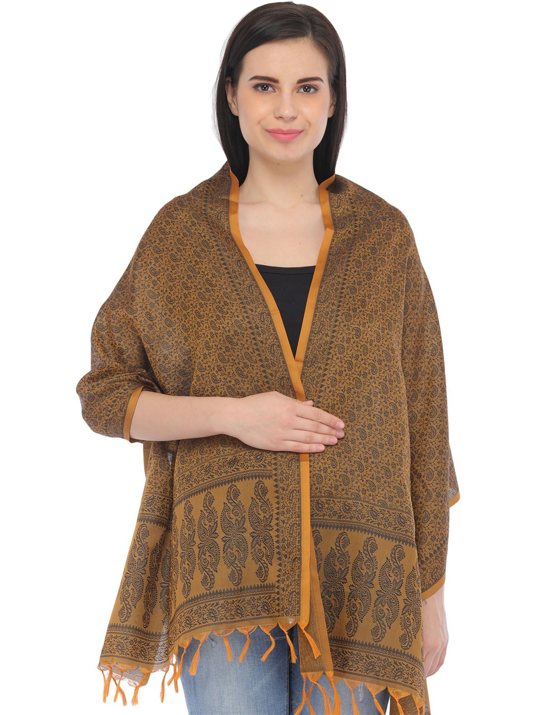 

Exotic India Women Banarasi Scarf with Tanchoi weave, Brown