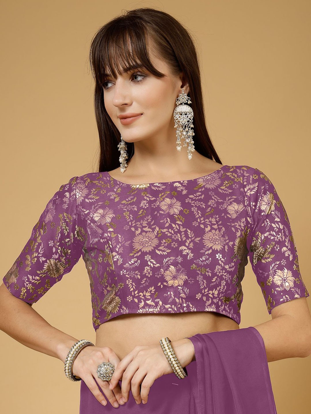 

Oomph! Woven Design Jacquard Traditional Saree Blouse, Purple