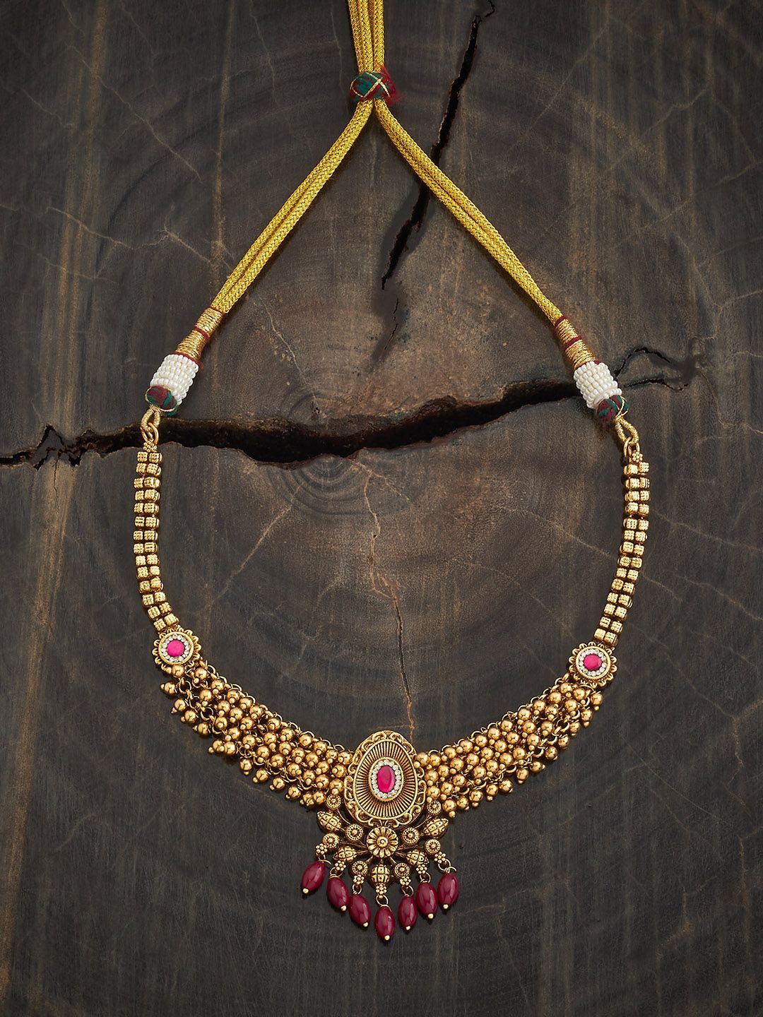 

Kushal's Fashion Jewellery Copper Gold-Plated Stone Studded & Beaded Antique Necklace