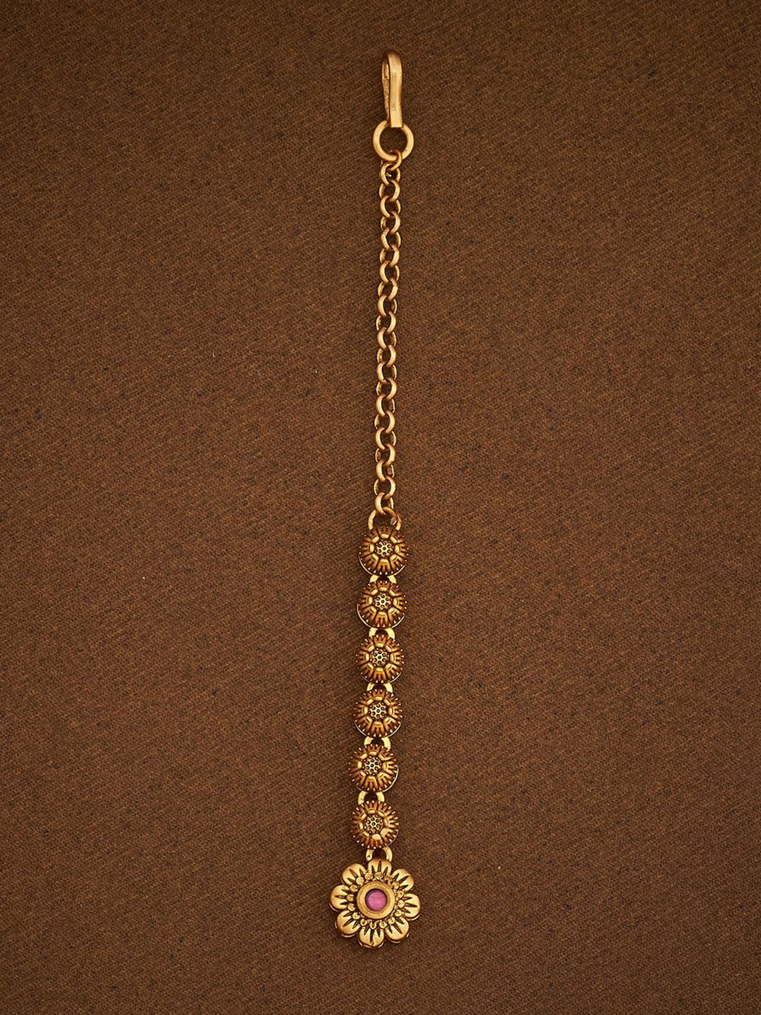 

Kushal's Fashion Jewellery Gold-Plated Artificial Stones Studded Antique Maang Tikka