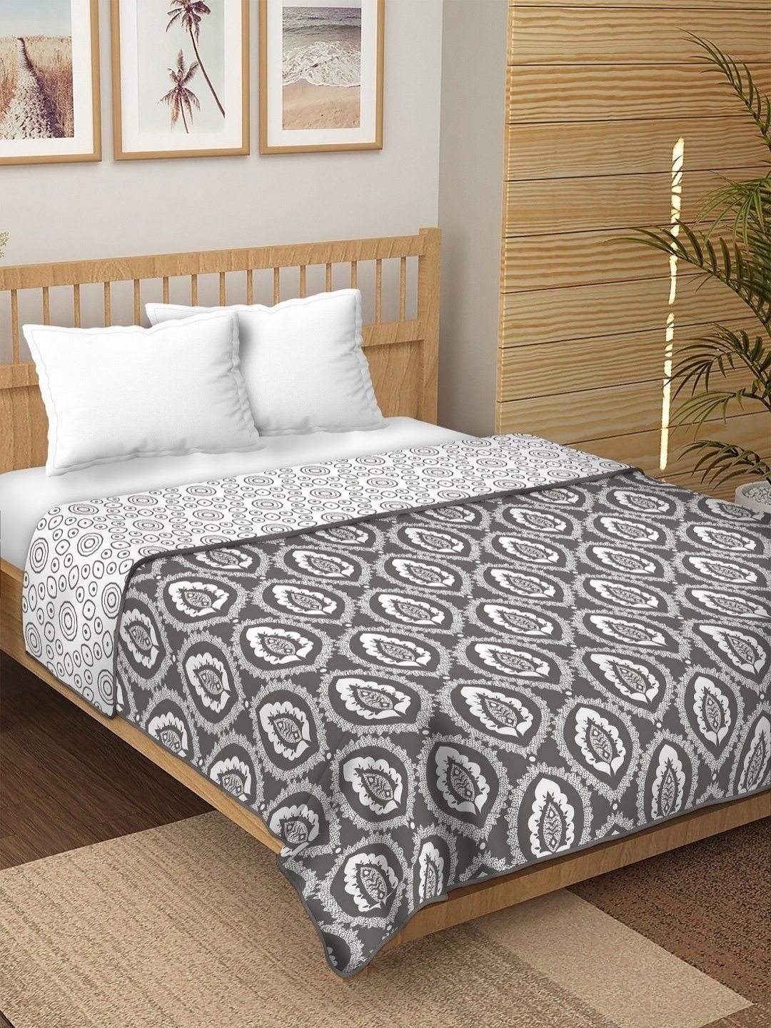 

tundwal's Grey & White Floral Printed Pure Cotton 210 GSM AC Room Single Bed Dohar