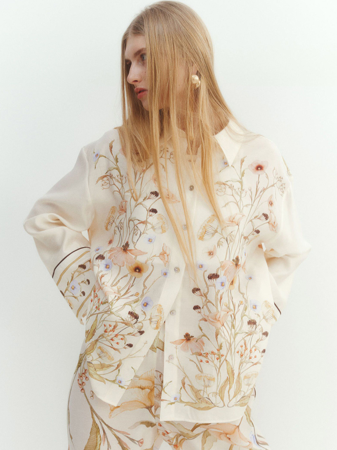 

H&M Floral-Motif Shirt, White