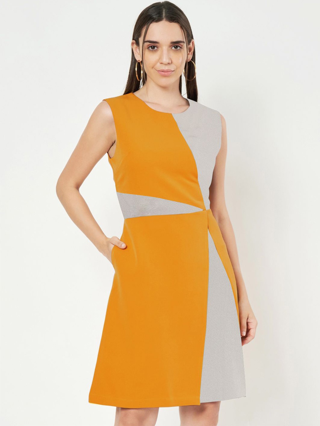 

BRINNS Women Colourblocked A-Line Dress, Mustard