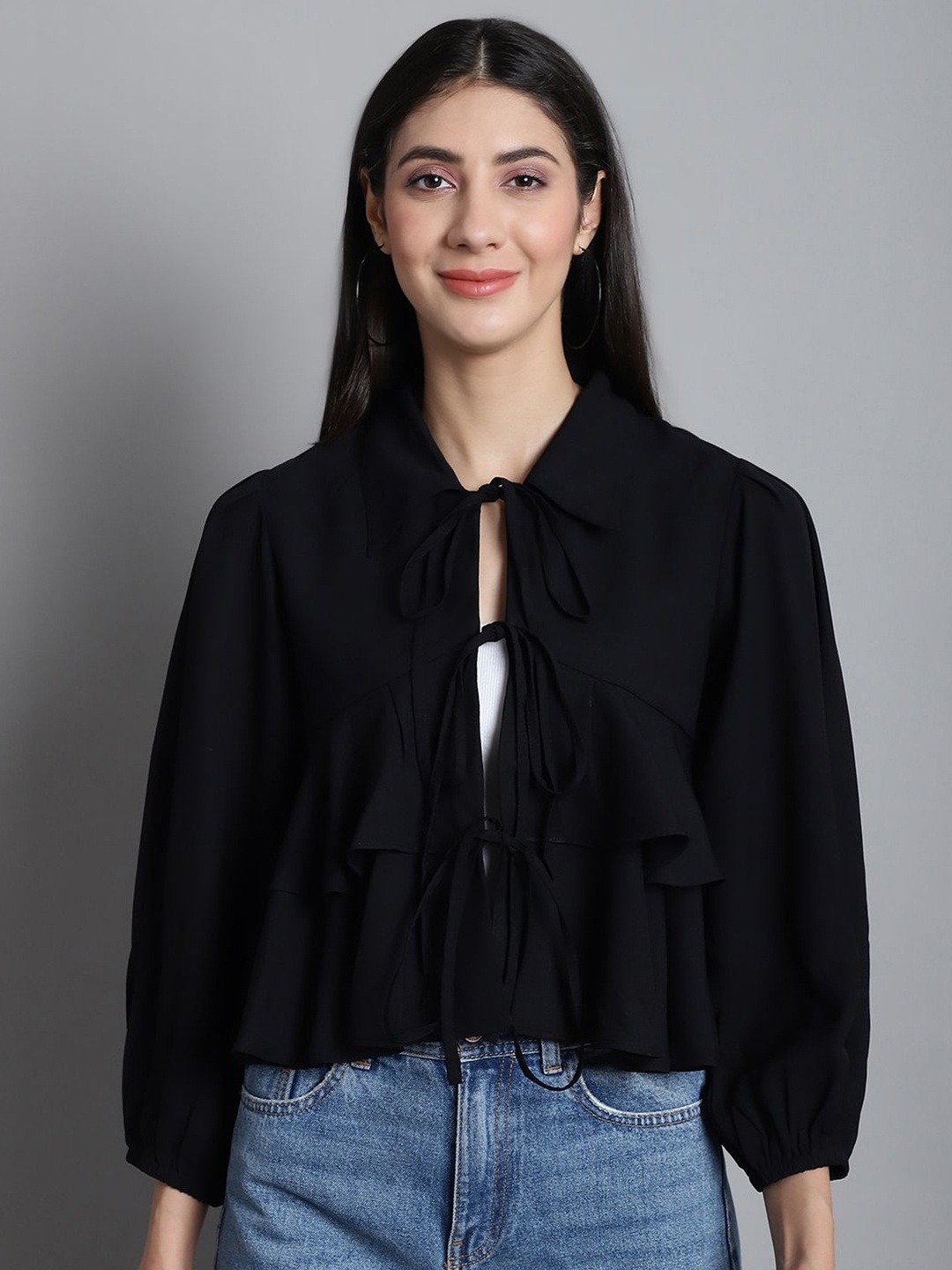 

JAKANARY Women Puff Sleeve Crop Top, Black