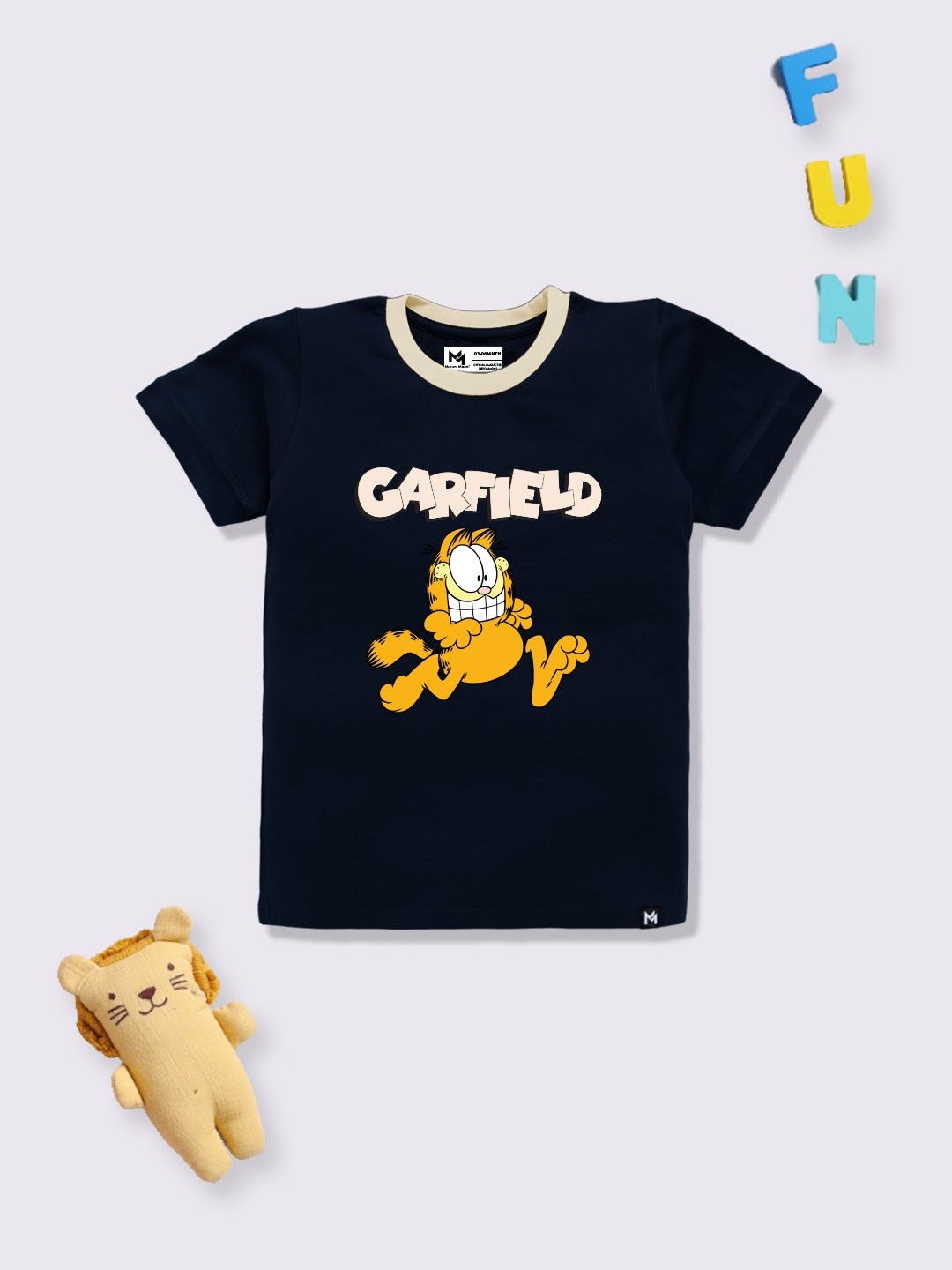 

YK X Minute Mirth Infant Boys Garfield Printed Cotton T-shirt, Navy blue