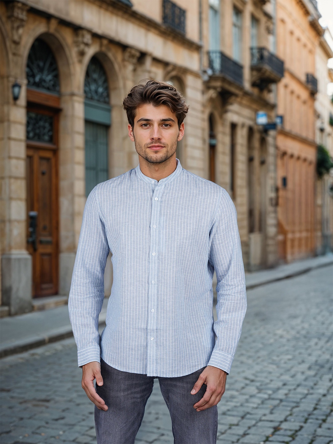 

Celio Classic Regular Fit Opaque Striped Casual Shirt, Blue