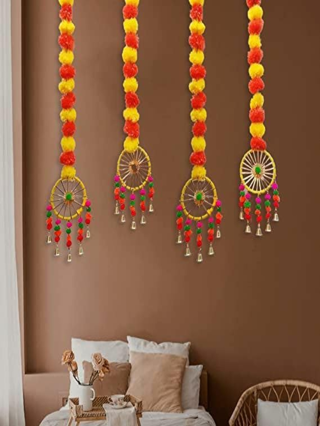 

RR Crafts 4 Pieces Yellow & Orange Marigold Flowers Hanging Wall Decor